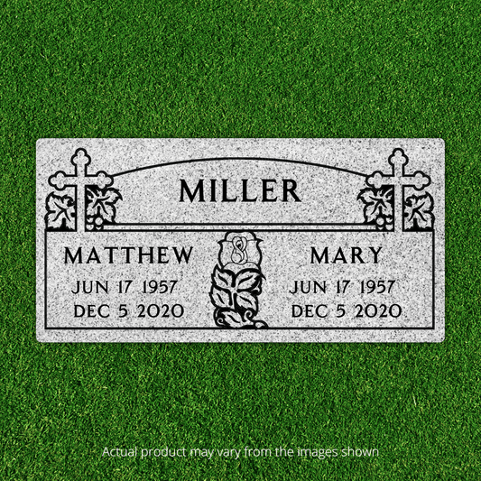 Companion Flat Headstone Marker with border - (24in x 12in x 4in) - Markers & Headstones