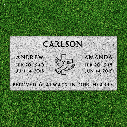 Companion Flat Headstone Marker with Symbol - (24in x 12in x 4in) - Markers & Headstones