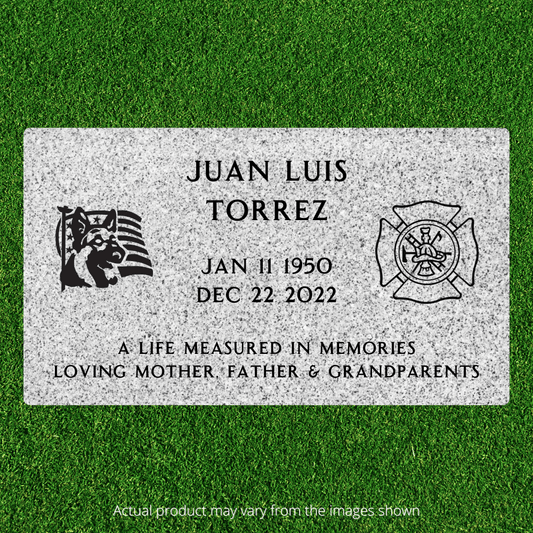 Flat Headstone Marker with two symbols - (28in x 16in x 3in) - Markers & Headstones