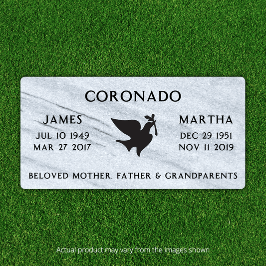 Marble - Companion Flat Headstone Marker with Symbol - (24in x 12in x 4in) - Markers & Headstones