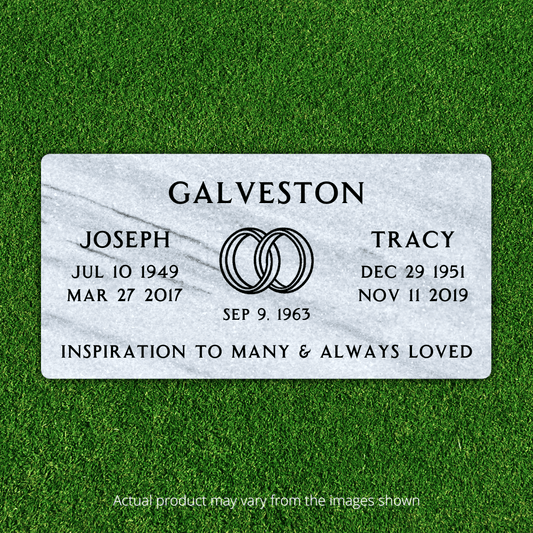 Marble - Companion Flat Headstone Marker with Symbol - (24in x 12in x 4in) - Markers & Headstones