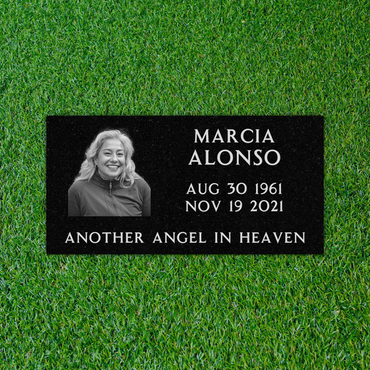 Flat Headstone Marker with Photo - (16 x 8 x 3 in) - Black Granite - Laser Series