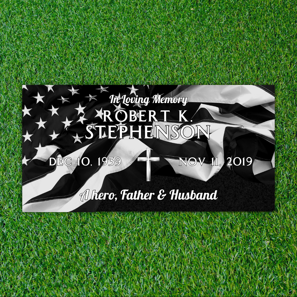 Black Granite - Flat Headstone Marker - Full Scene - (24 x 12 x 4 in) - Laser Series