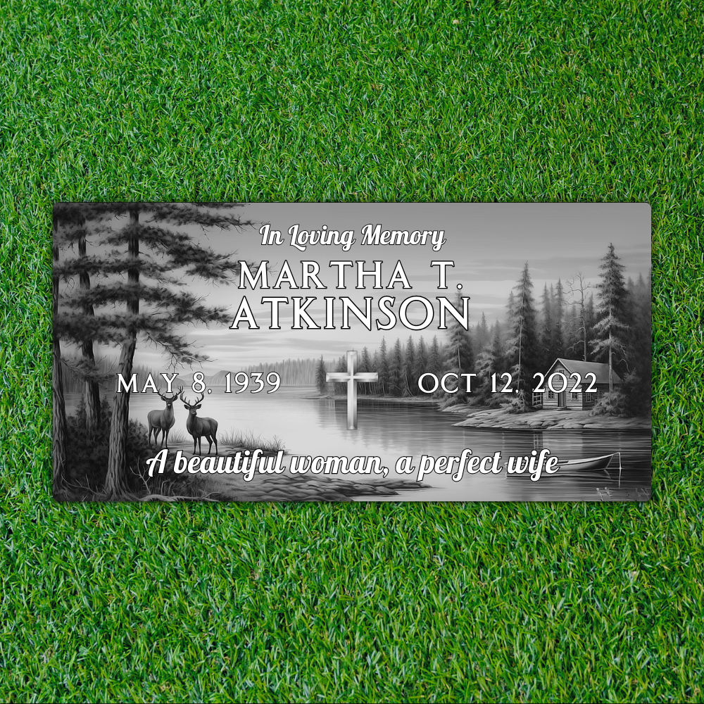 Black Granite - Flat Headstone Marker - Full Scene - (24 x 12 x 4 in) - Laser Series