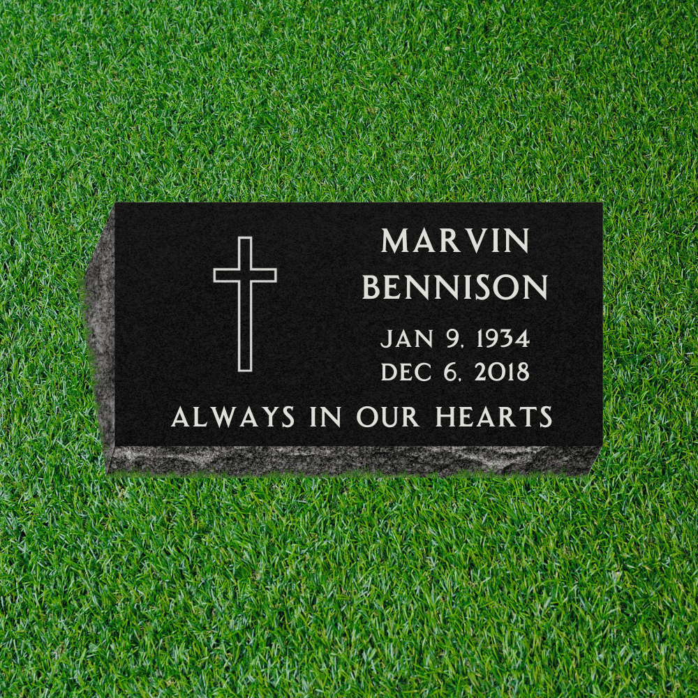 Bevel (Pillow) Grave Marker with One Symbol - (20 x 10 x 6 - 4 in) - Black Granite - Markers & Headstones