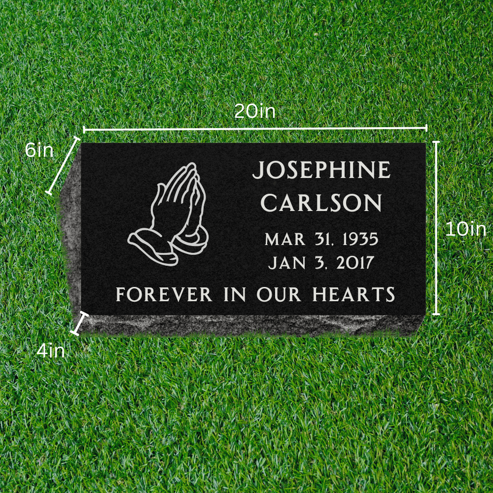 Bevel (Pillow) Grave Marker with One Symbol - (20 x 10 x 6 - 4 in) - Black Granite - Markers & Headstones