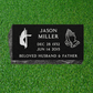 Bevel (Pillow) Grave Marker with Two Symbols - (24 x 12 x 6 - 4 in) - Black Granite - Markers & Headstones