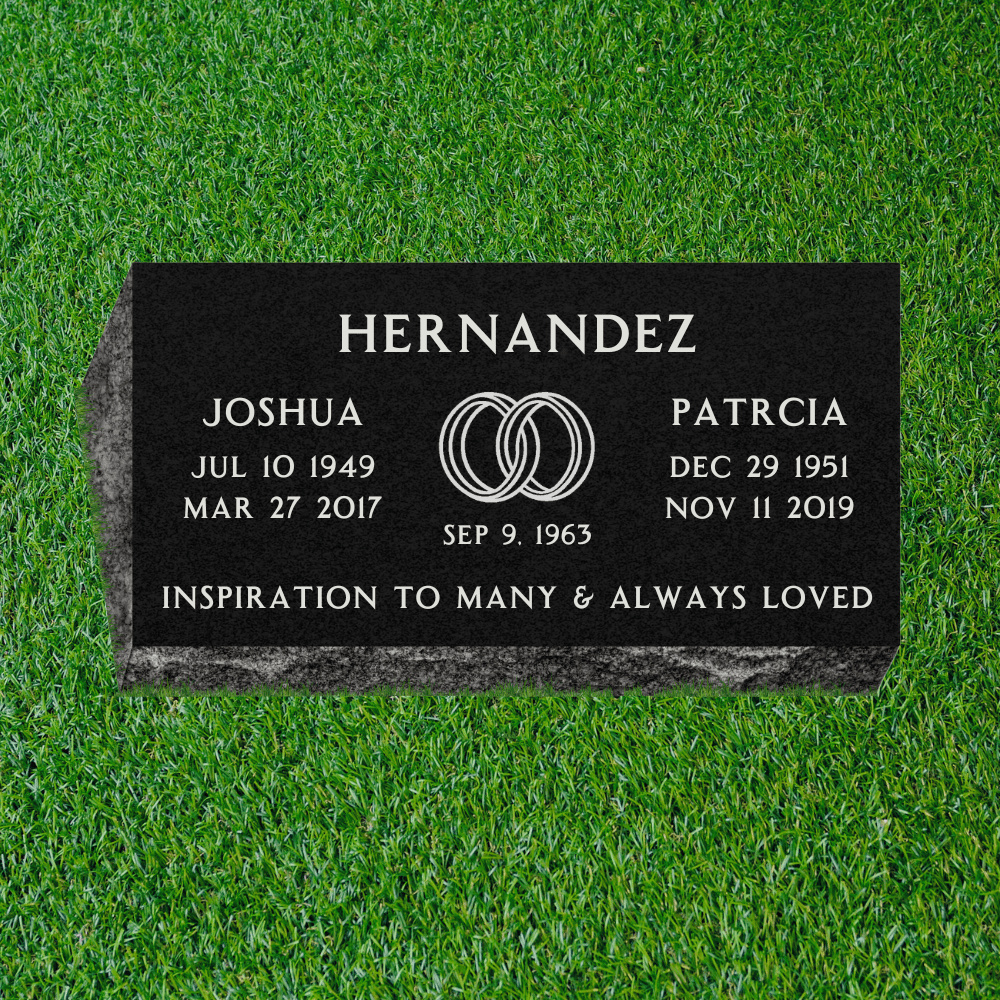 Companion - Bevel (Pillow) Grave Marker with Symbol - (24 x 12 x 6 - 4 in) - Black Granite - Markers & Headstones