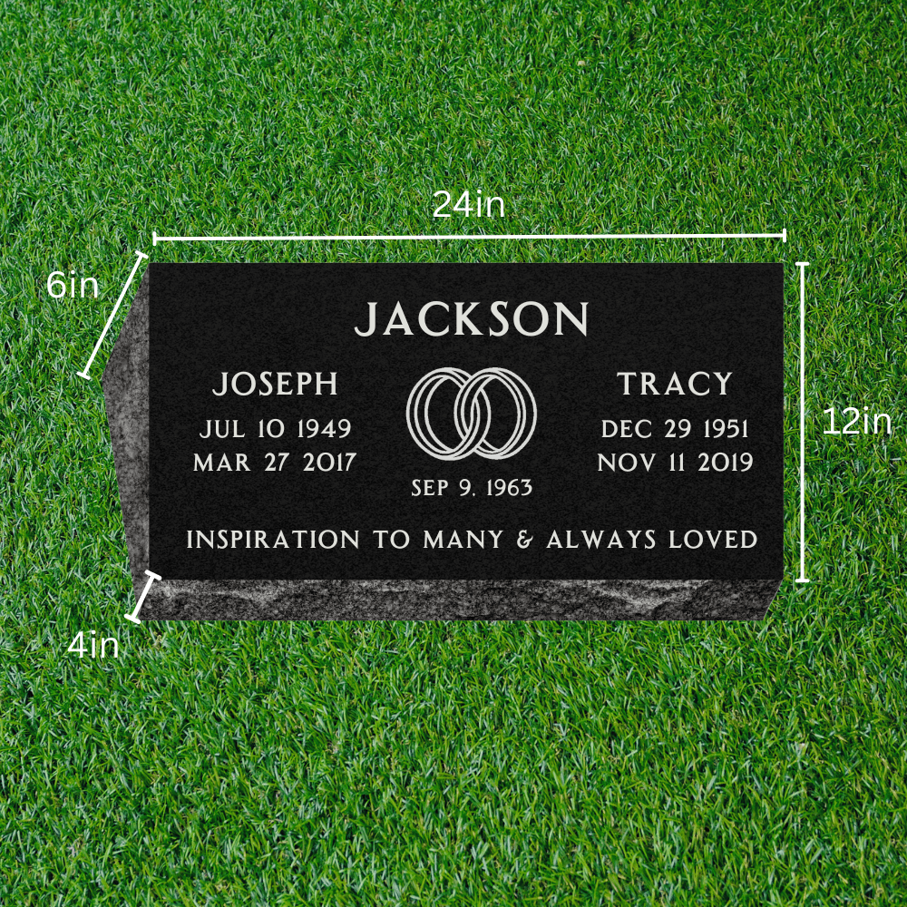 Companion - Bevel (Pillow) Grave Marker with Symbol - (24 x 12 x 6 - 4 in) - Black Granite - Markers & Headstones