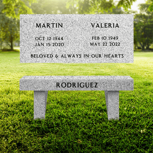 Companion Memorial Bench for Cemetery - (Double) - Gray Granite - 36in x 16in x 18in - Markers & Headstones