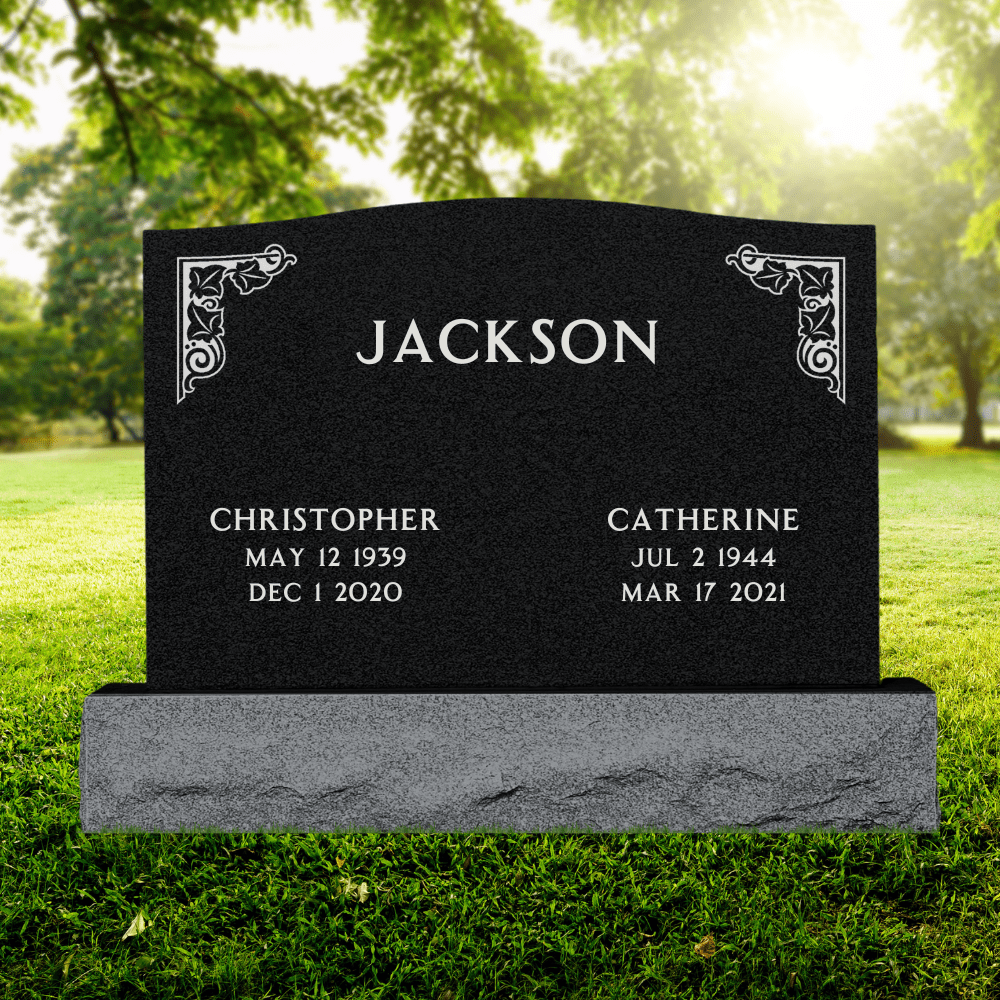 Companion Upright Headstone - Black Granite - 36in Top/44in Base - Large - Markers & Headstones