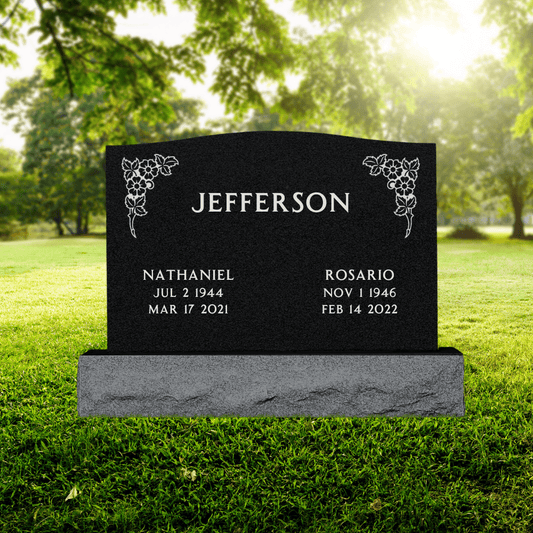 Companion Upright Headstone - Black Granite Monument - 30in Top/38in Base - Medium - Markers & Headstones