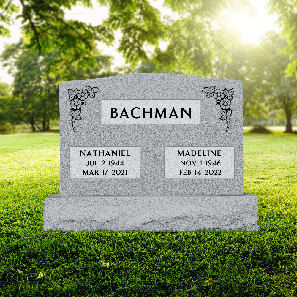 Companion Upright Headstone - Gray Granite Monument - 30in Top/38in Base - Medium - Markers & Headstones