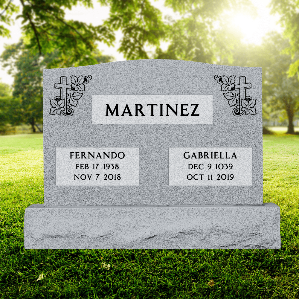 Companion Upright Headstone - Gray Granite Monument - 36in Top/44in Base - Large - Markers & Headstones