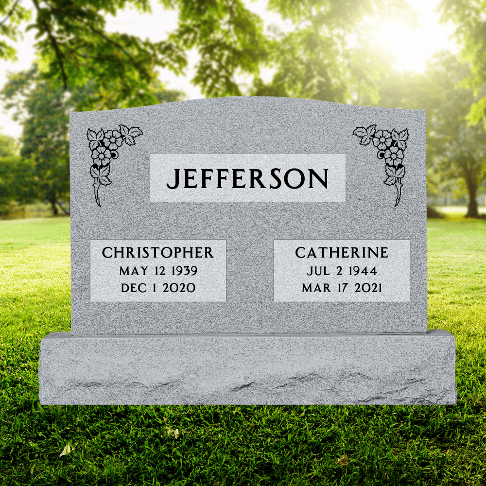 Companion Upright Headstone - Gray Granite Monument - 36in Top/44in Base - Large - Markers & Headstones