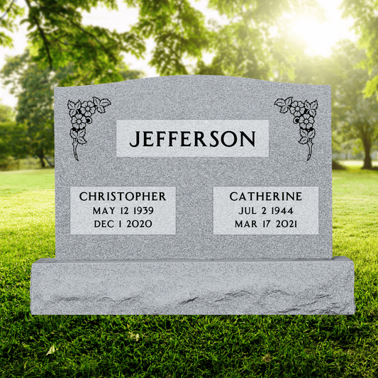 Companion Upright Headstone - Gray Granite Monument - 36in Top/44in Base - Large - Markers & Headstones