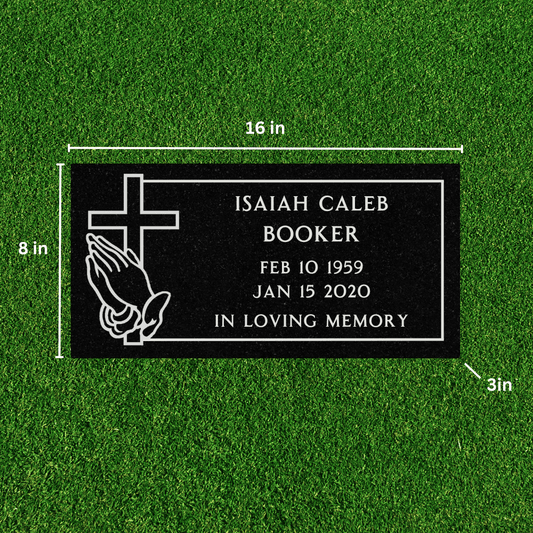 Flat Headstone Marker with Border - (16 x 8 x 3 in) - Black Granite - Markers & Headstones