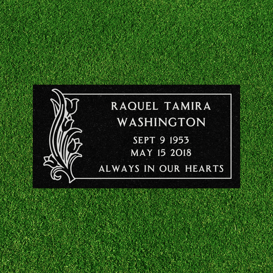 Flat Headstone Marker with Border - (16 x 8 x 3 in) - Black Granite - Markers & Headstones