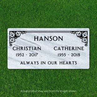 Marble - Companion Flat Headstone Marker with border  - (24 x 12 x 4 in)