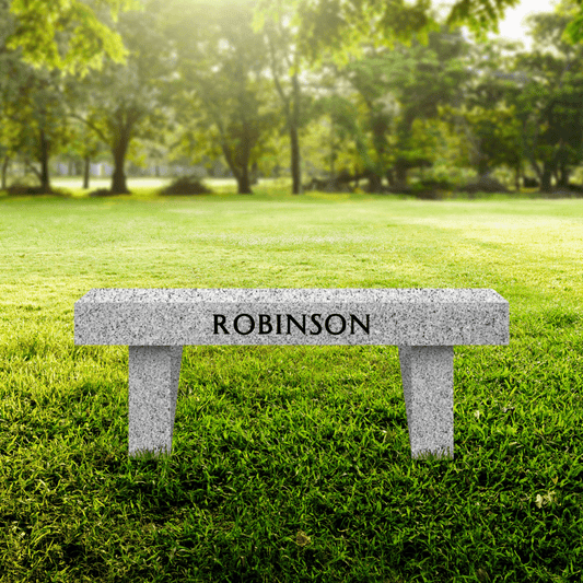 Memorial Bench for Cemetery - Front Engraving Only - Gray Granite - 36in x 16in x 18in - Markers & Headstones