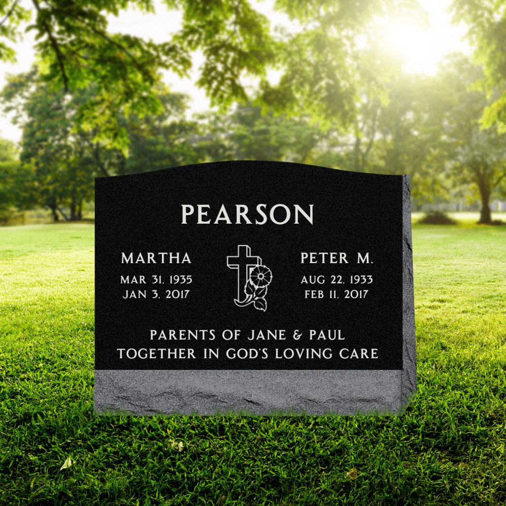 Slant Headstone Marker - Companion (Double) with Symbol - (24 x 10 x 16 in) - Black Granite - Markers & Headstones