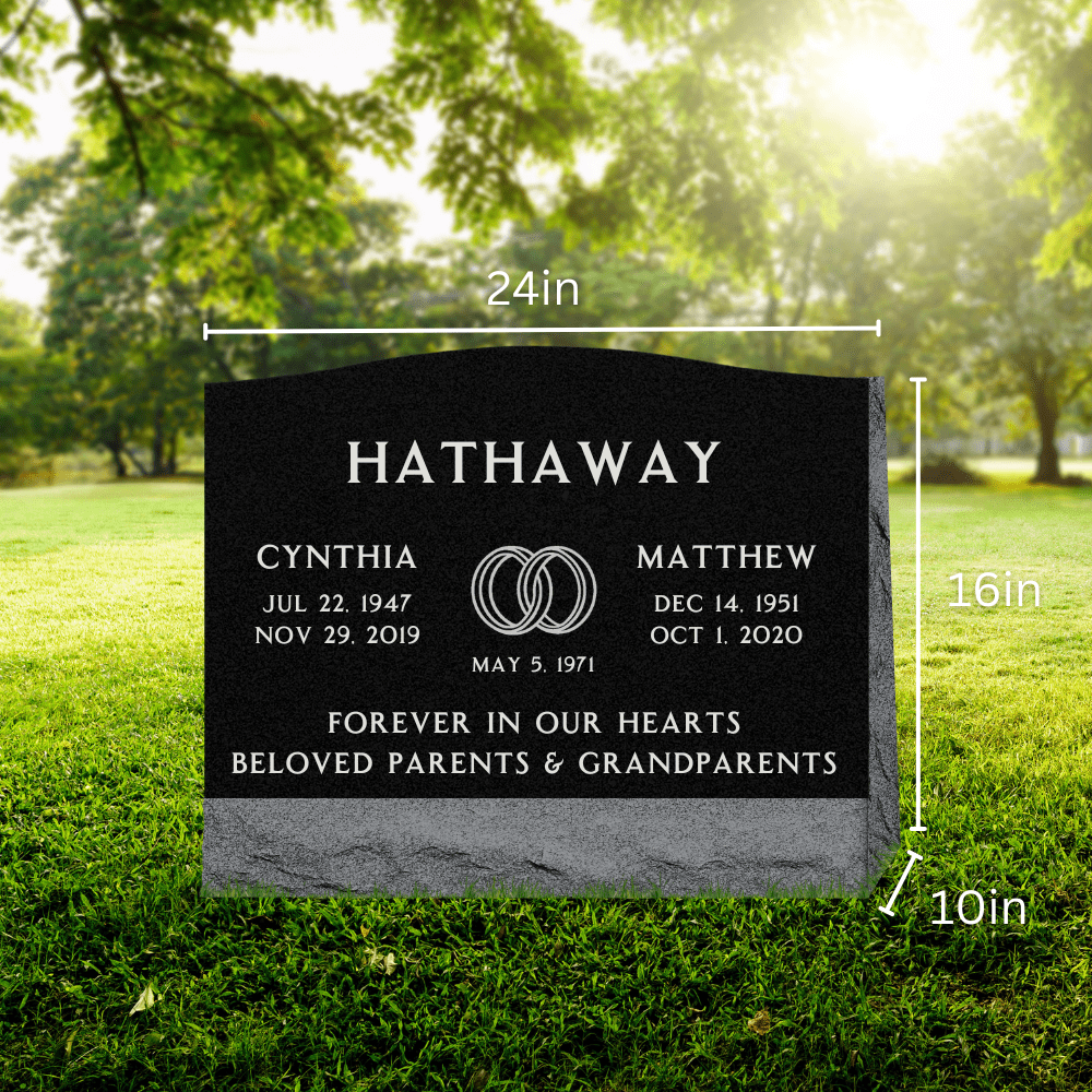 Slant Headstone Marker - Companion (Double) with Symbol - (24 x 10 x 16 in) - Black Granite - Markers & Headstones