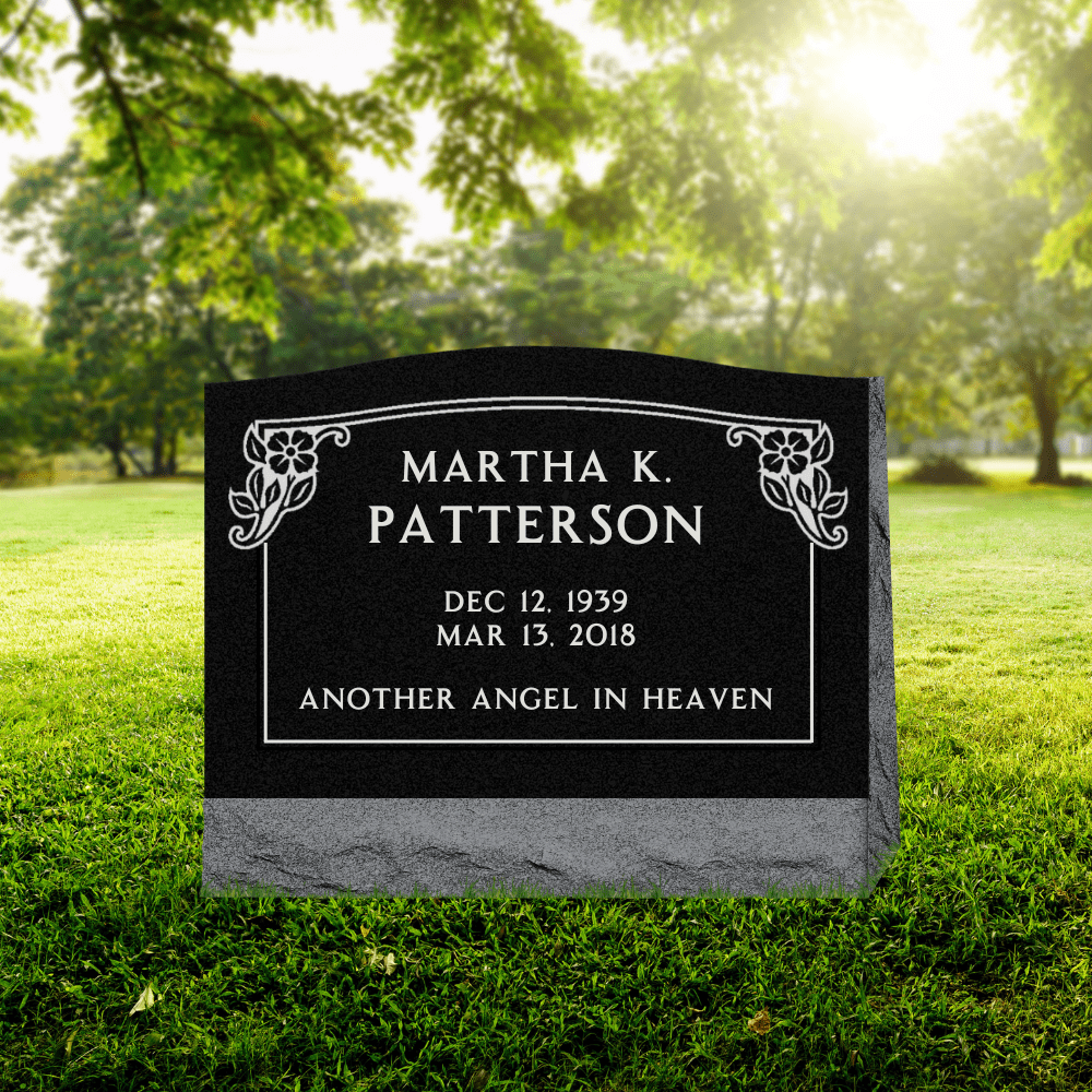 Slant Headstone Marker - with Border - (24 x 10 x 16 in) - Black Granite - Markers & Headstones