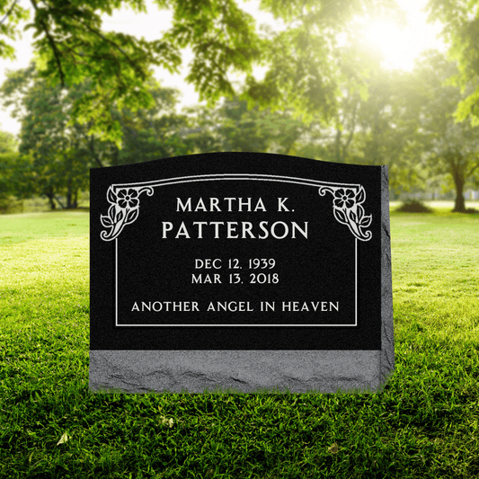 Slant Headstone Marker - with Border - (24 x 10 x 16 in) - Black Granite - Markers & Headstones