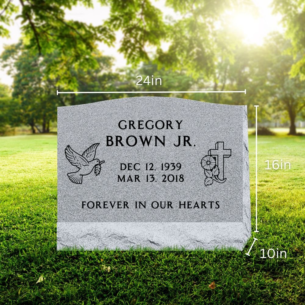 Slant Headstone Marker - with Symbols - (24 x 10 x 16 in) - Markers & Headstones