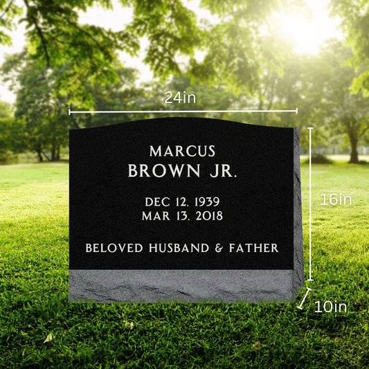 Slant Headstone Marker - with Symbols - (24 x 10 x 16 in) - Black Granite - Markers & Headstones