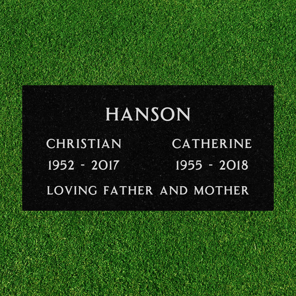 Black Granite - Companion Flat Headstone Marker - (24in x 12in x 4in) - Markers & Headstones