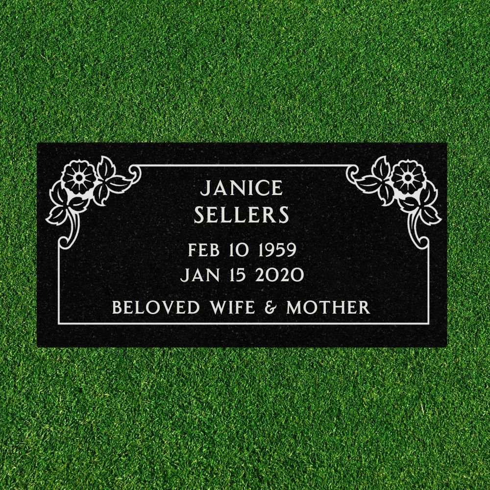 Black granite flat headstones on sale