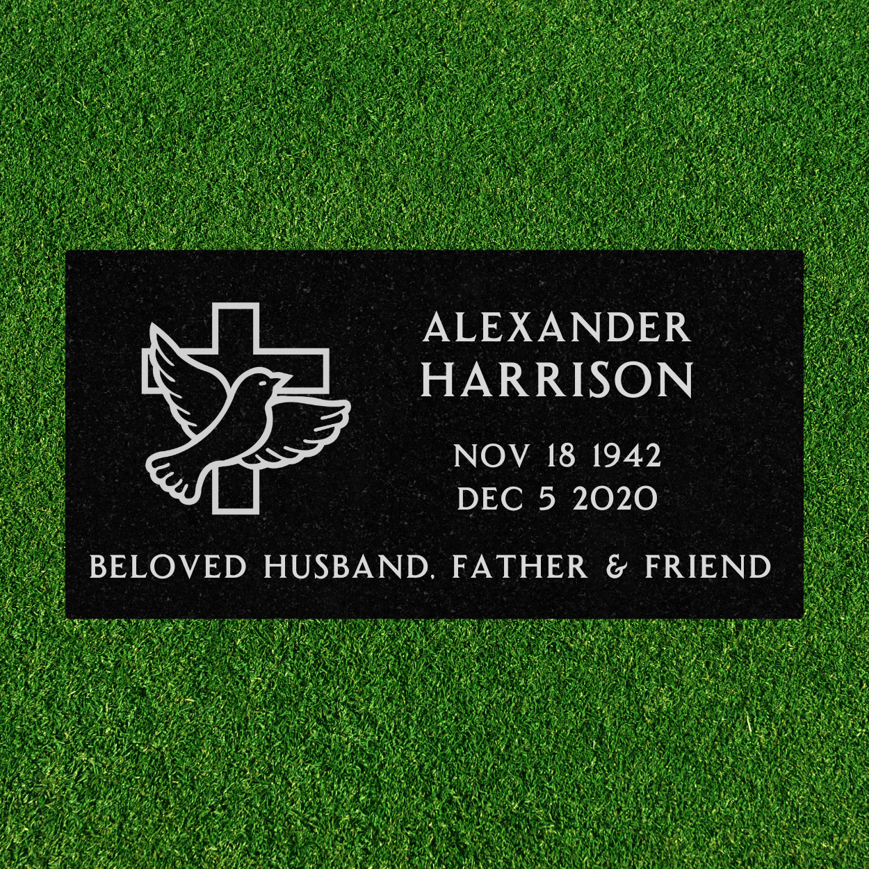 Black Granite - Flat Headstone Marker with One Symbol - (24in x 12in x 4in) - Markers & Headstones