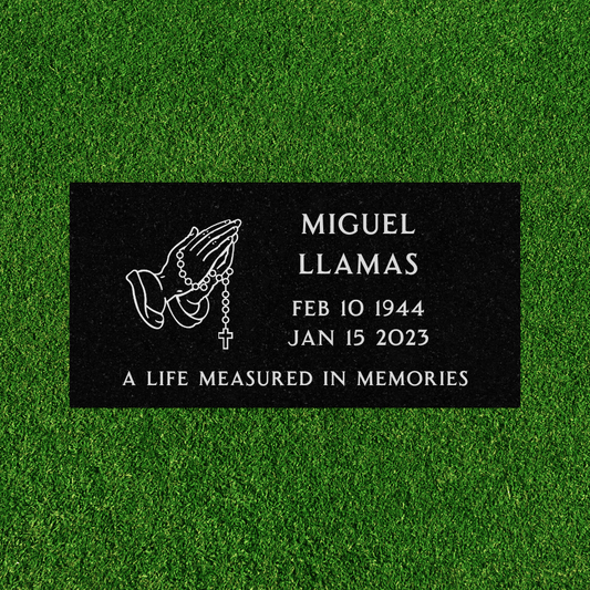 Black Granite - Flat Headstone Marker with Symbol & Epitaph - (16in x 8in x 3in) - Markers & Headstones