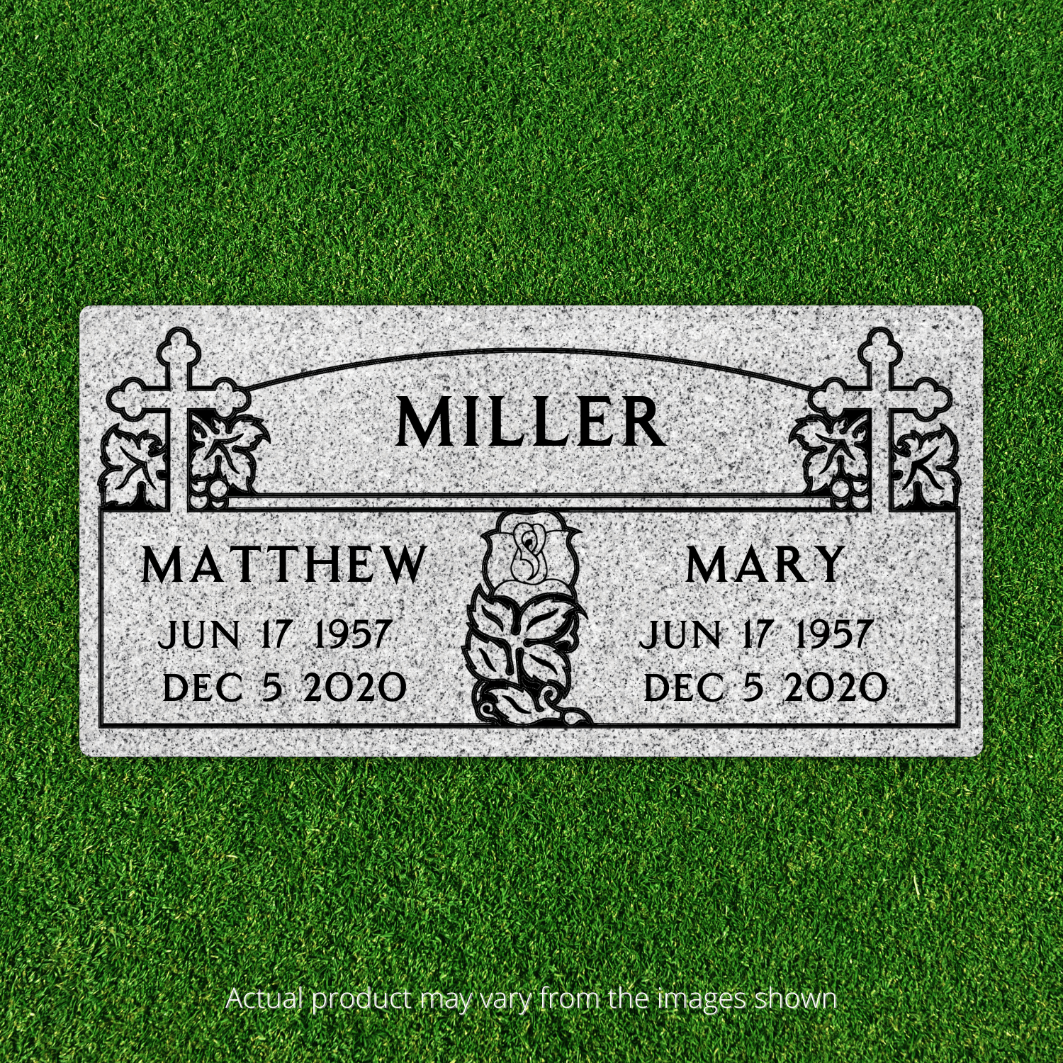 Companion Flat Headstone Marker with border - (24in x 12in x 4in) - Markers & Headstones