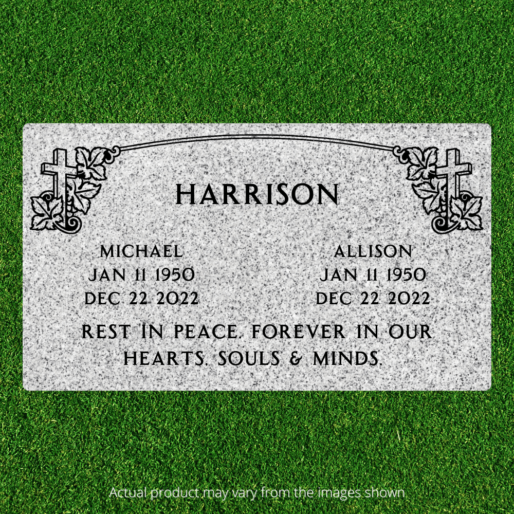 Companion Flat Headstone Marker with border - (28in x 16in x 3in) - Markers & Headstones
