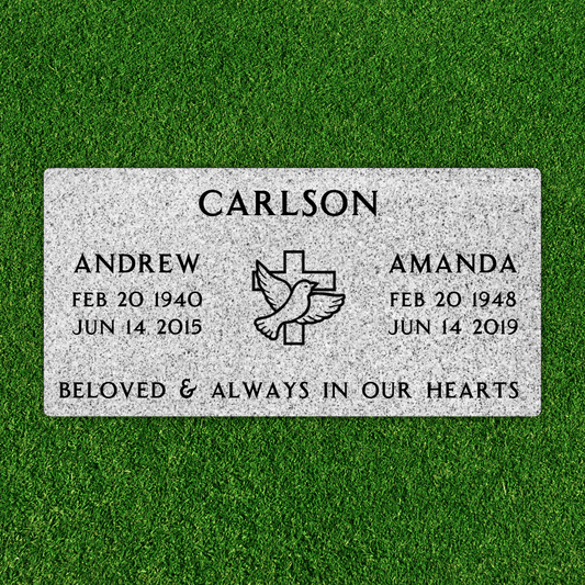 Companion Flat Headstone Marker with Symbol - (24in x 12in x 4in) - Markers & Headstones