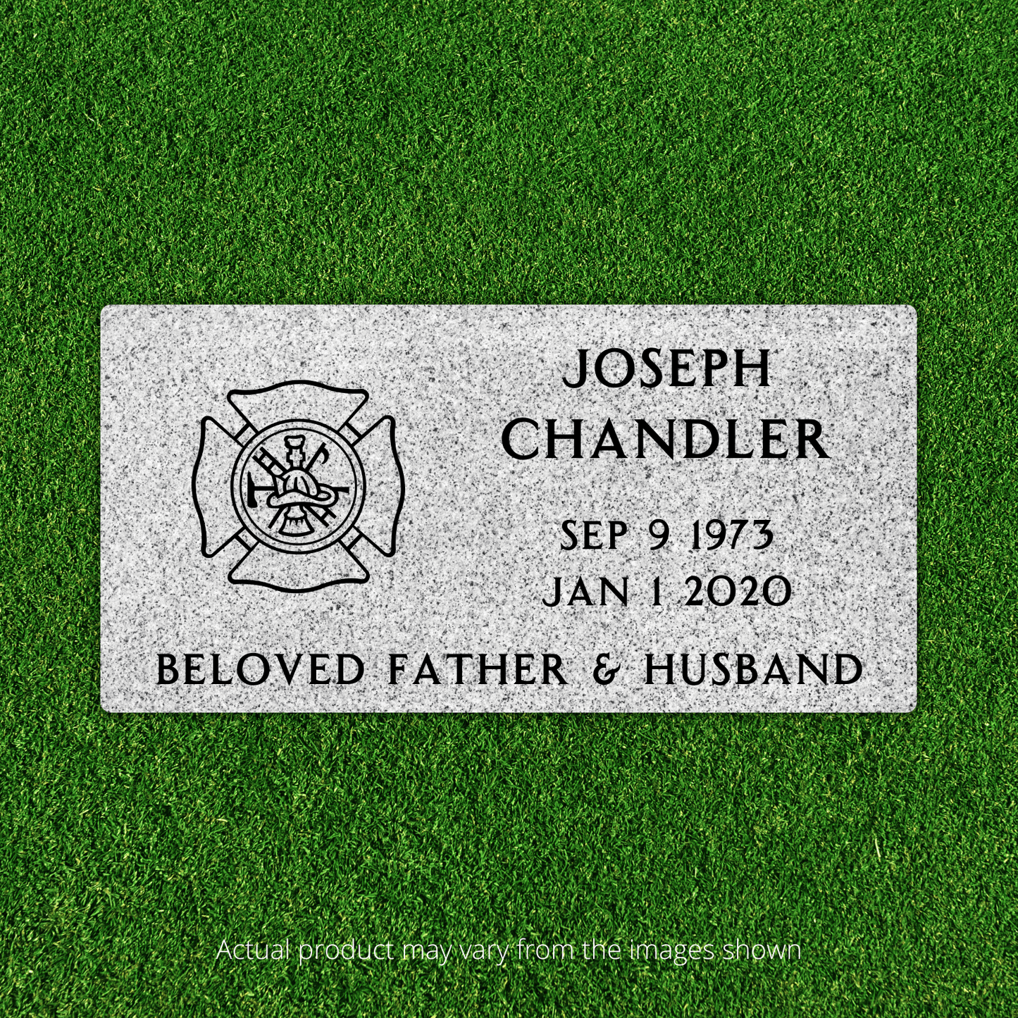 Flat Headstone Marker with One Symbol - (20in x 10in x 3in) - Markers & Headstones