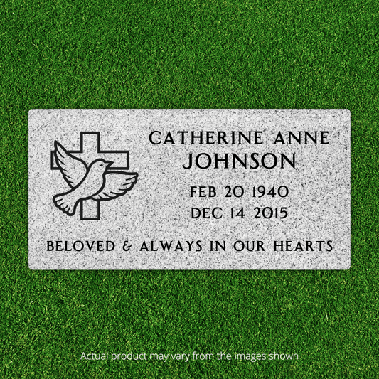 Flat Headstone Marker with One Symbol - (24in x 12in x 4in) - Markers & Headstones