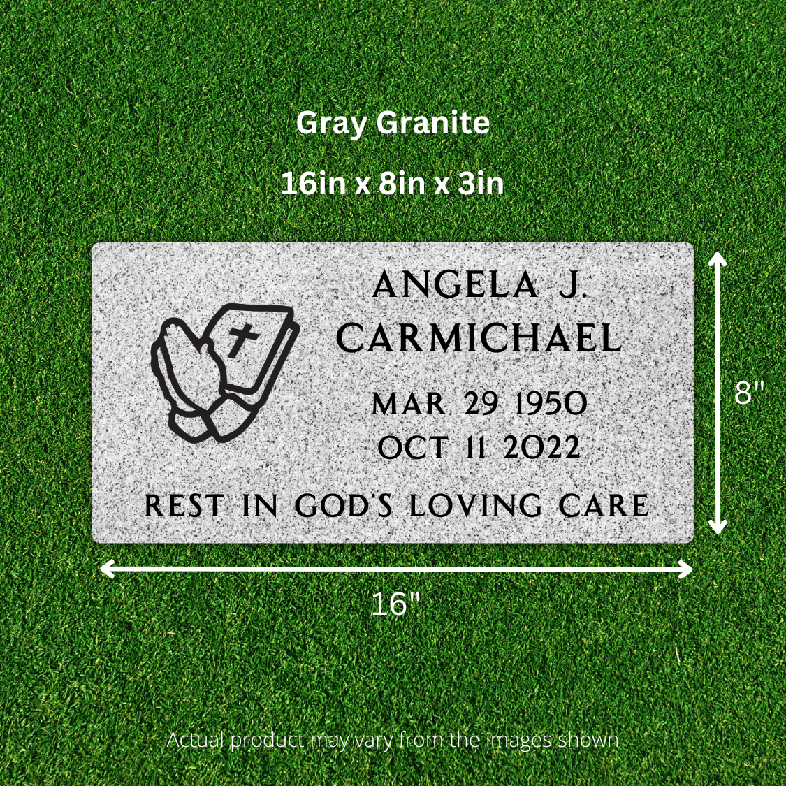 Flat Headstone Marker with Symbol & Epitaph - (16in x 8in x 3in) - Markers & Headstones