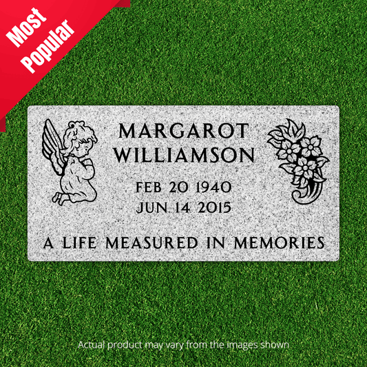 Flat Headstone Marker with Two Symbols - (24in x 12in x 4in) - Markers & Headstones
