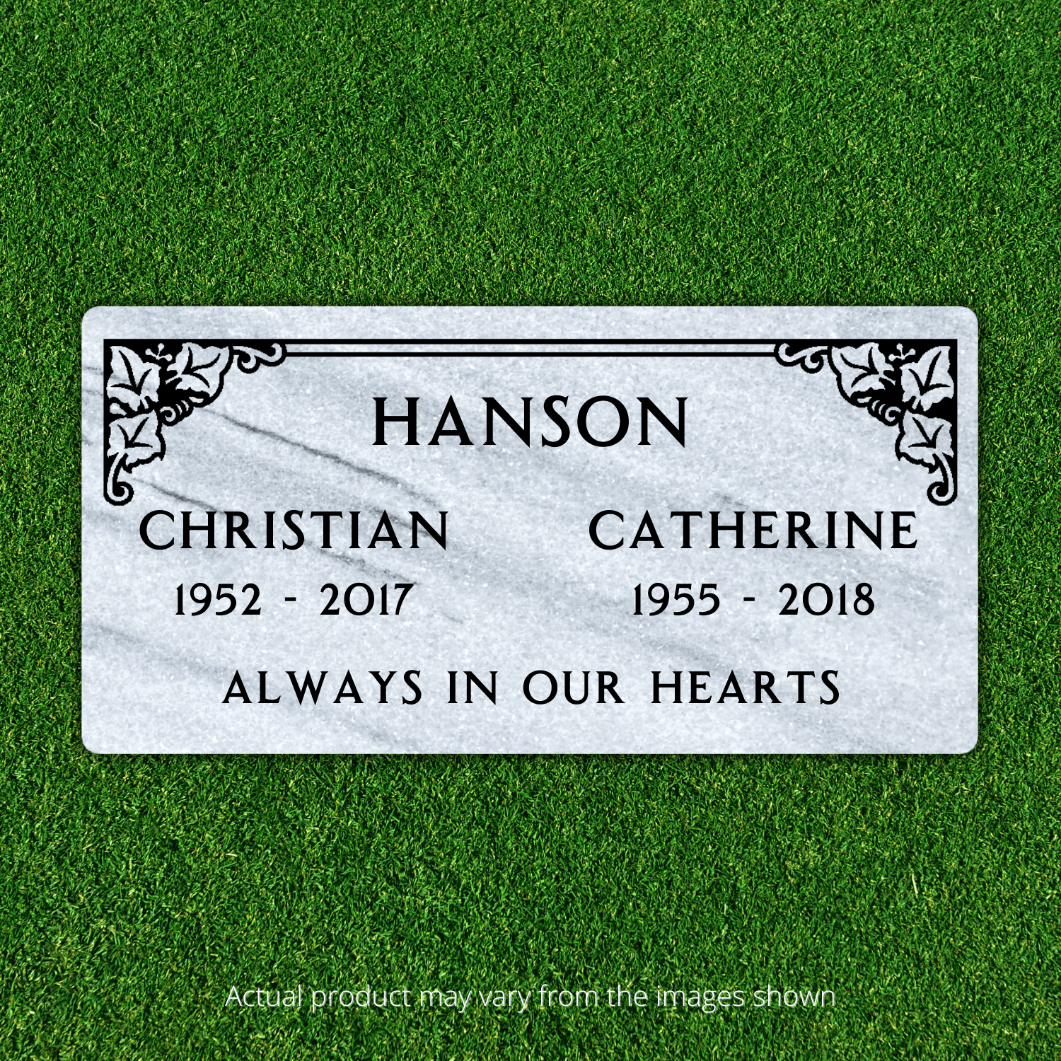 Marble - Companion Flat Headstone Marker with border - (24in x 12in x 4in) - Markers & Headstones