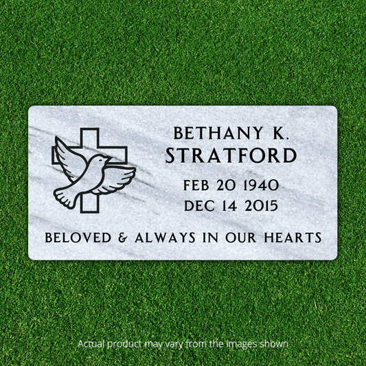Marble - Flat Headstone Marker with One Symbol - (24in x 12in x 4in) - Markers & Headstones