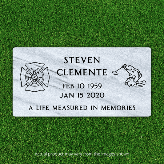 Marble - Flat Headstone Marker with Two Symbols - (24in x 12in x 4in) - Markers & Headstones